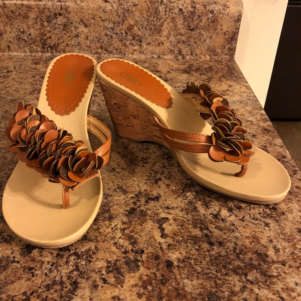 Brown wedge sandals